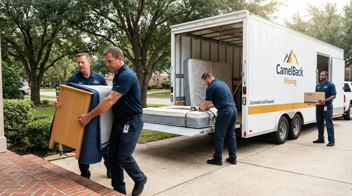 Crew loading residential truck for cross-state move from Marion, SC