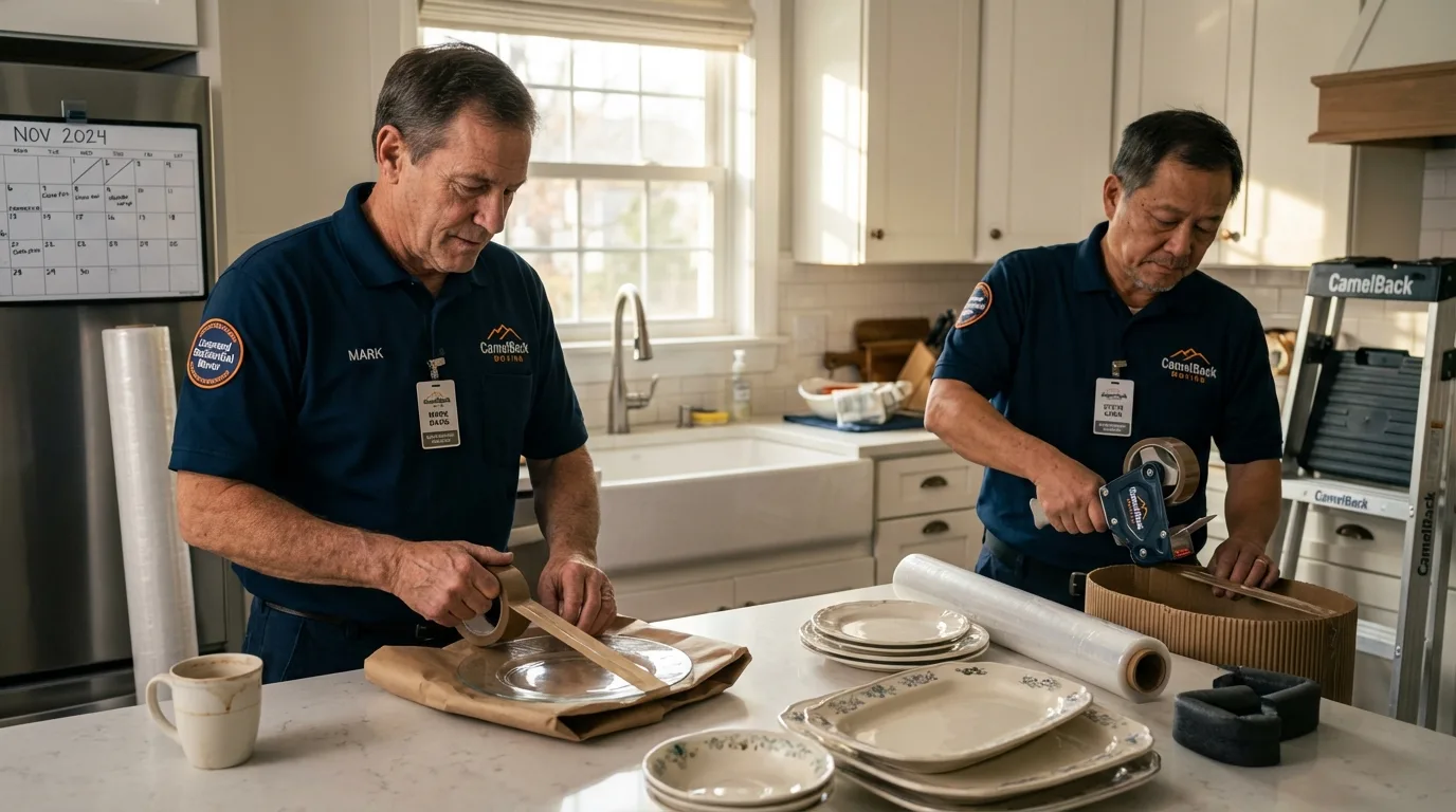 Professional crew packing kitchen dishware in Marion, SC